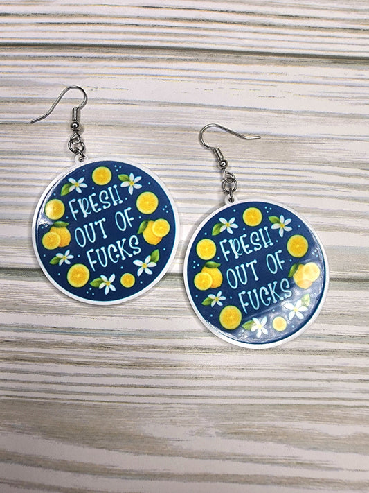 Fresh out of F**cks Lemon Earrings Sarcastic & Funny