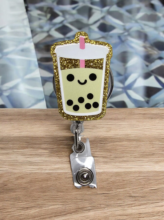 Cute Boba Tea Retractable Badge Reel