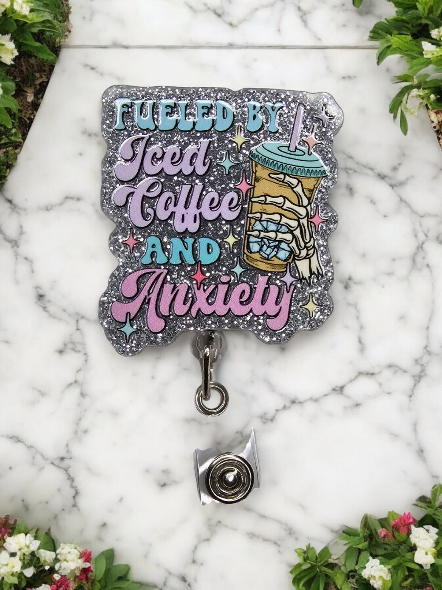 Iced Coffee & Anxiety Retractable Badge Reel