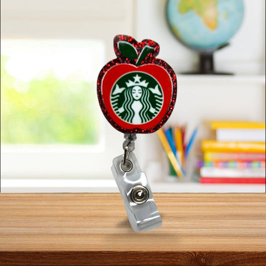 Teacher Apple Coffee Retractable Badge Reel