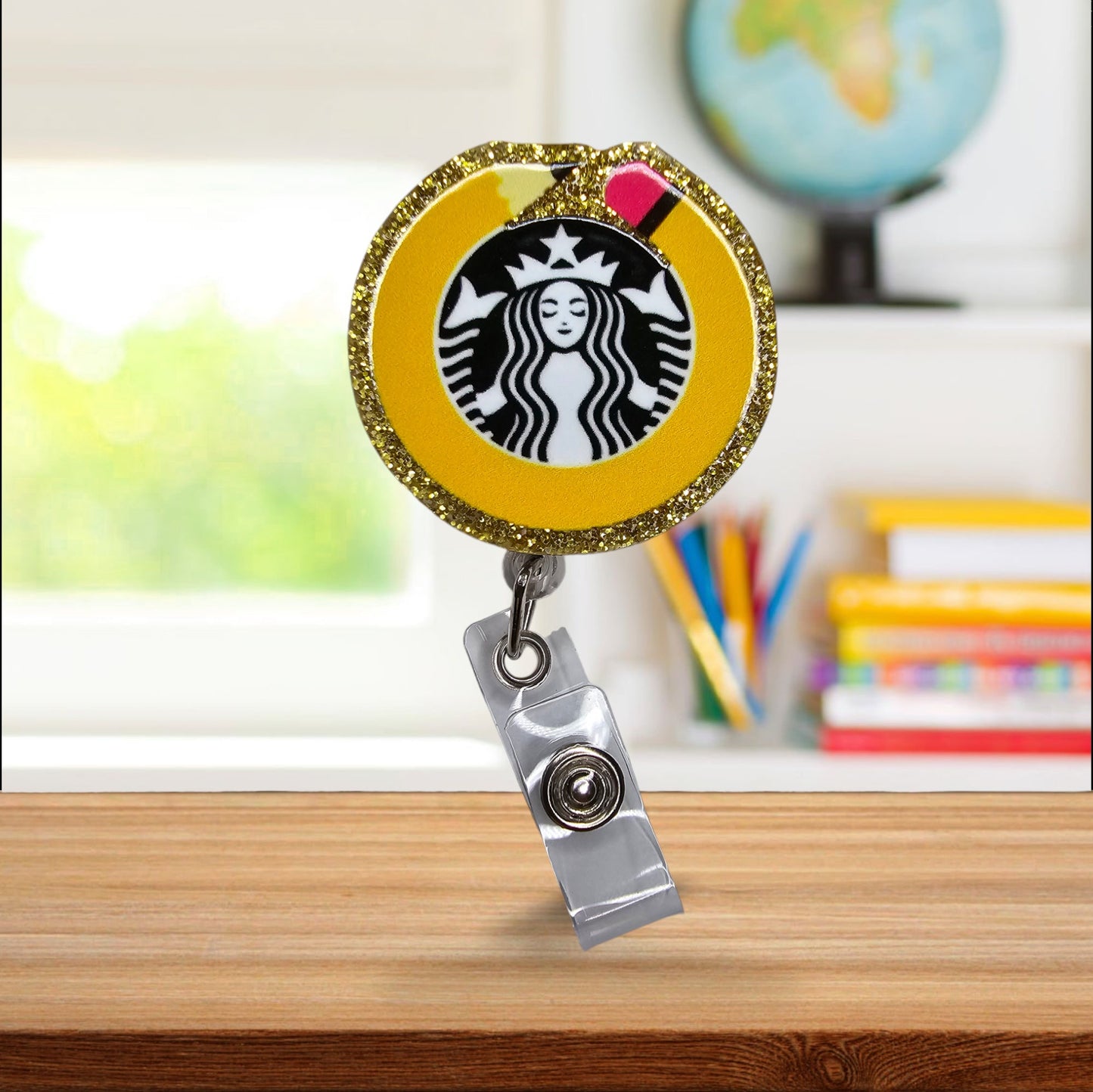 Teacher Pencil Coffee Retractable Badge Reel