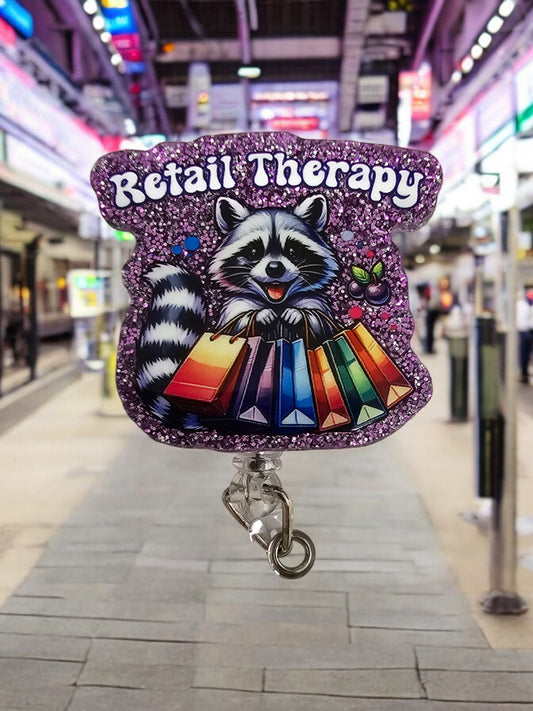 Raccoon Retail Therapy Retractable Badge Reel Work ID