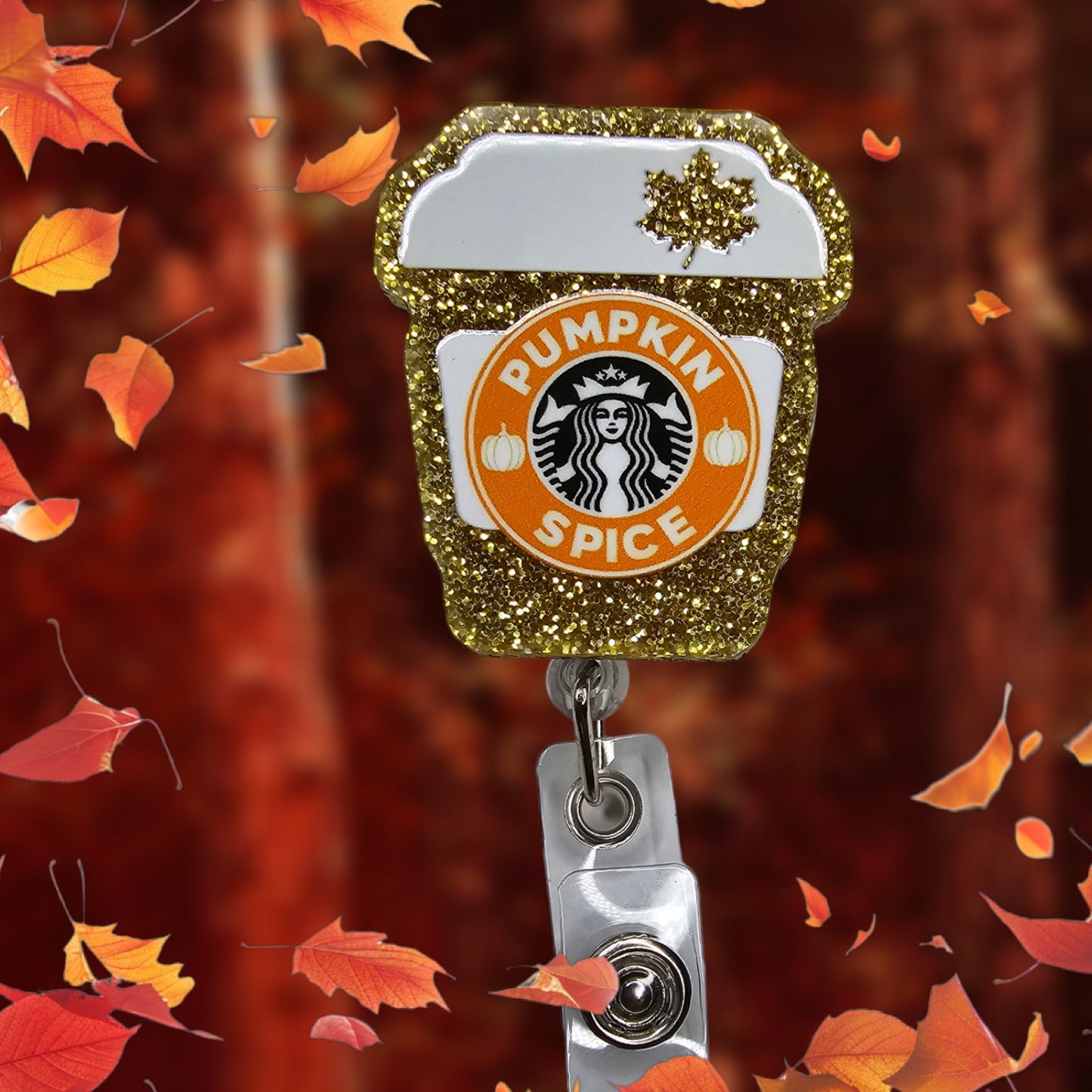 Pumpkin Coffee Retractable Badge Reel