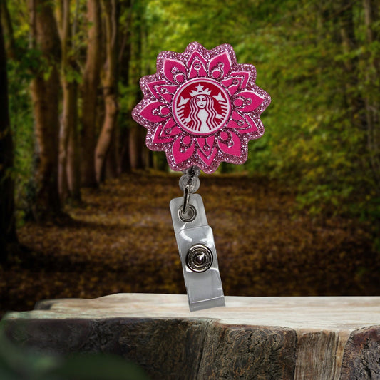 Pink Coffee Retractable Badge Reel