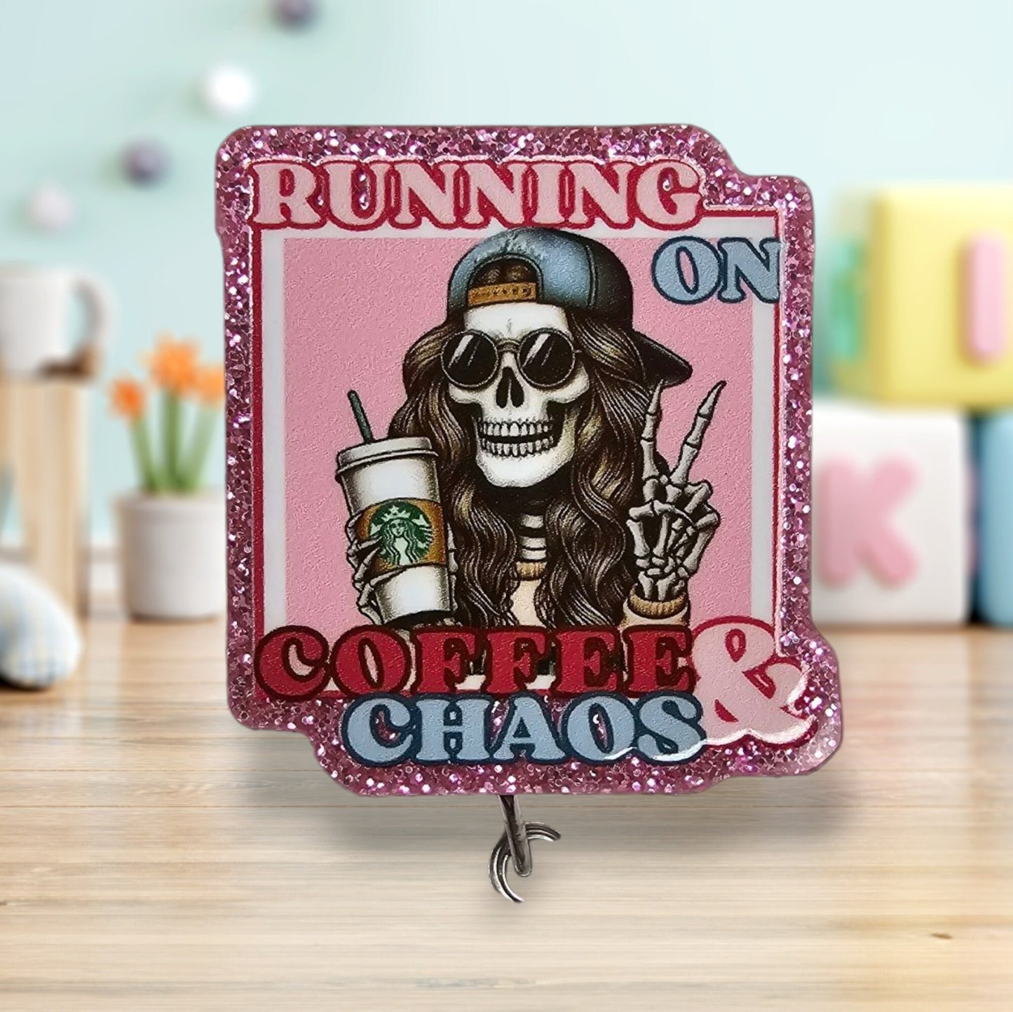 Running on Coffee & Chaos Retractable Badge Reel