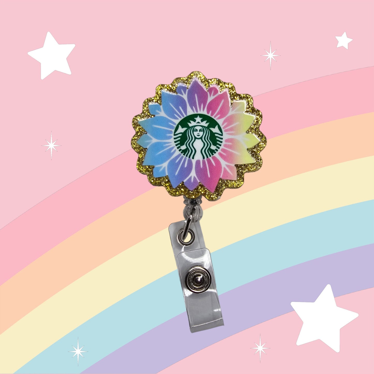 Rainbow Coffee Retractable Badge Reel