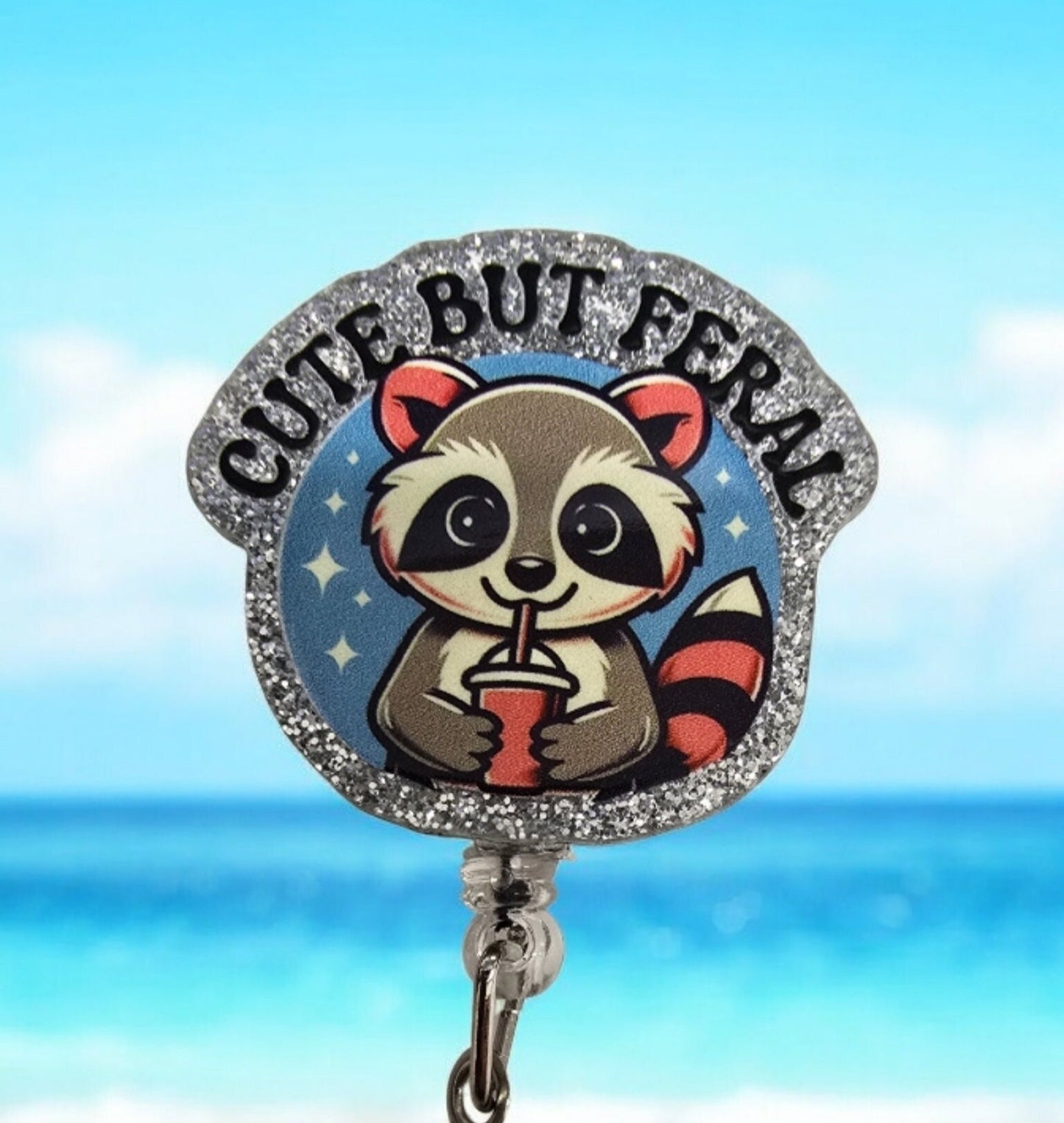 Cute But Feral Raccoon Retractable Badge Reel Work ID