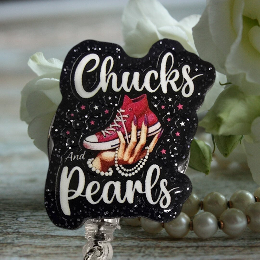 Hold My Chucks & Pearls Retractable Badge Reel Work ID