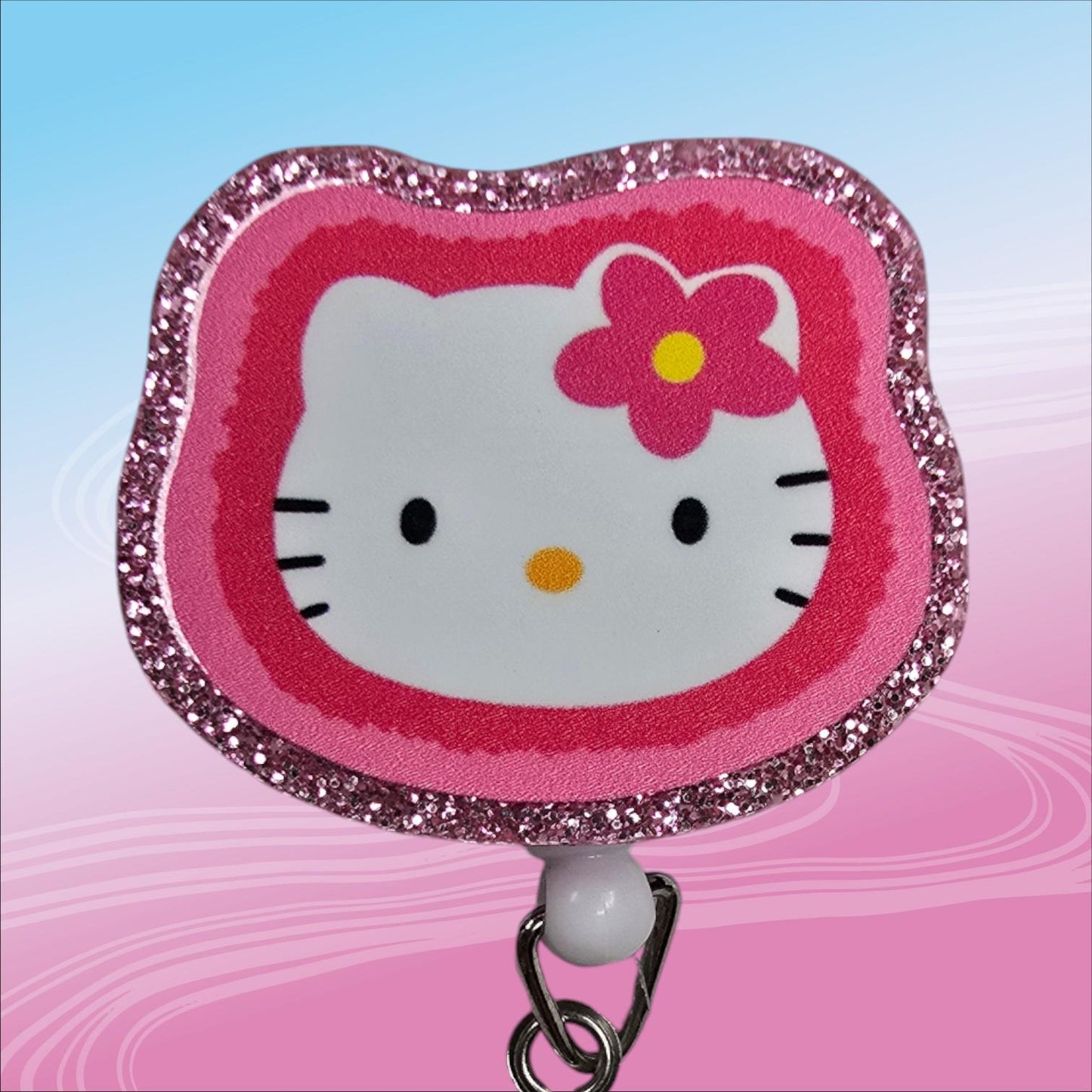 Cute Pink Kitty Face Retractable Badge Reel Work ID