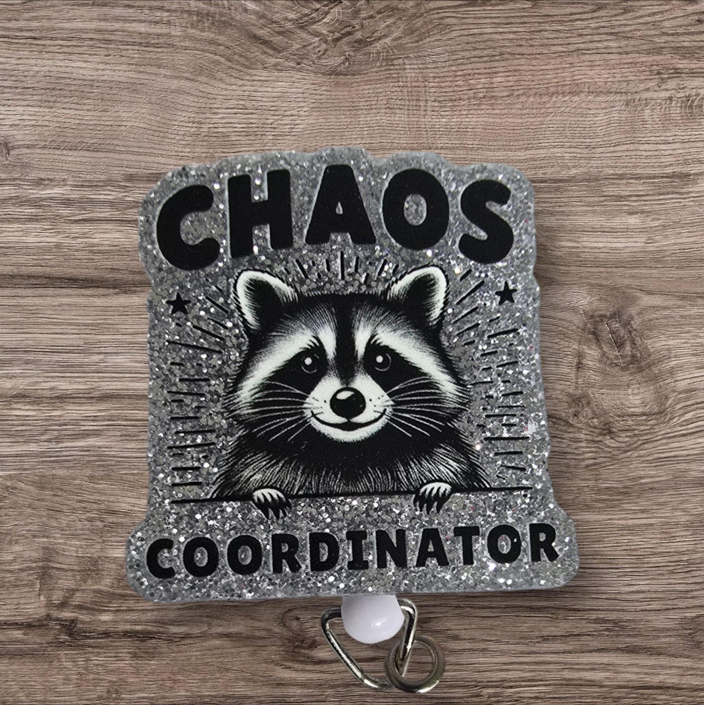 Chaos Coordinator Raccoon Retractable Badge Reel Work ID