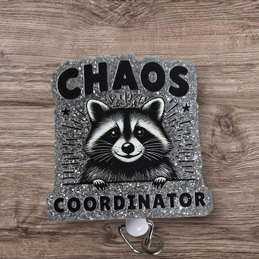 Chaos Coordinator Raccoon Retractable Badge Reel Work ID