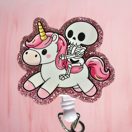 Skeleton Unicorn Retractable Badge Reel Work ID