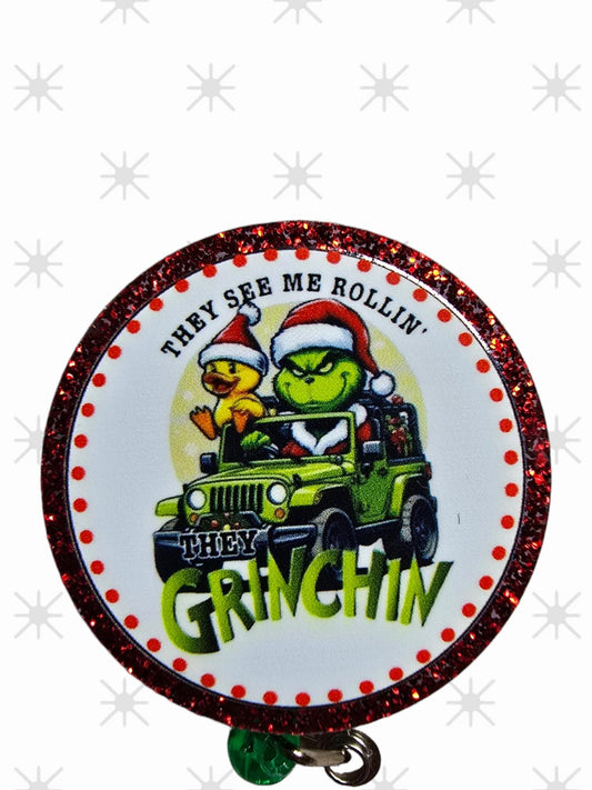 They See Me Rollin Grinchin Holiday Retractable Badge Reel Work ID