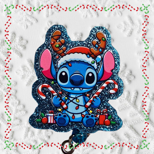 Blue Cutie Holiday Tangle Retractable Badge Reel Work ID