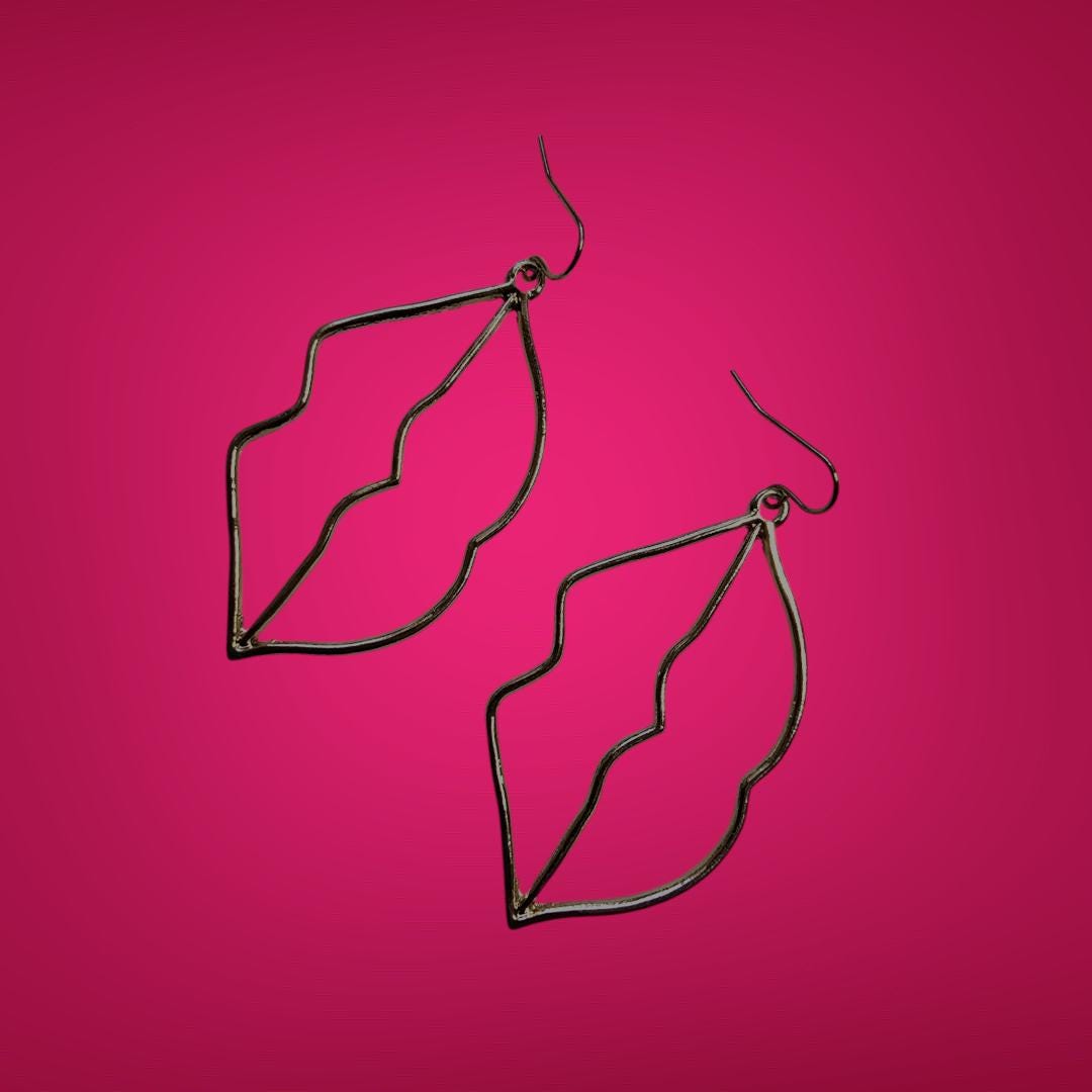 My Lips Are Golden Dangle Funky Fun Statement Earrings